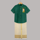Pillaiyar Anbu Cute Ganesha Printed Shirt and Dhoti - DARK GREEN - 0 - 6 Months Old (Chest-23") (Dhoti length-14")