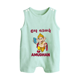 Little Ganesha Devotional Charm Printed Button Romper - MINT GREEN - New Born (Chest 18")