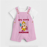 Little Ganesha Devotional Charm Printed Dungaree - BABY PINK - 0 - 5 Months Old (Chest 18")