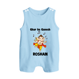 Dancing Ganesha Festive Vibes Printed Button Romper - BABY BLUE - New Born (Chest 18")