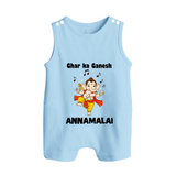 Dancing Ganesha Festive Vibes Printed Button Romper - BABY BLUE - New Born (Chest 18")
