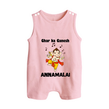 Dancing Ganesha Festive Vibes Printed Button Romper - BABY PINK - New Born (Chest 18")