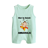 Dancing Ganesha Festive Vibes Printed Button Romper - MINT GREEN - New Born (Chest 18")