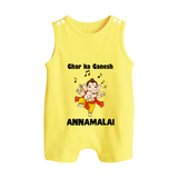 Dancing Ganesha Festive Vibes Printed Button Romper - PASTEL YELLOW - New Born (Chest 18")