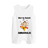 Dancing Ganesha Festive Vibes Printed Button Romper - WHITE - New Born (Chest 18")