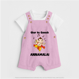 Dancing Ganesha Festive Vibes Printed Dungaree - BABY PINK - 0 - 5 Months Old (Chest 18")
