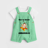 Dancing Ganesha Festive Vibes Printed Dungaree - GREEN - 0 - 5 Months Old (Chest 18")