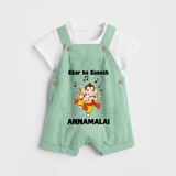 Dancing Ganesha Festive Vibes Printed Dungaree - MINT GREEN - 0 - 5 Months Old (Chest 18")