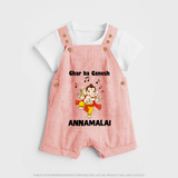 Dancing Ganesha Festive Vibes Printed Dungaree - PEACH - 0 - 5 Months Old (Chest 18")