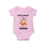 Dancing Ganesha Festive Vibes Printed Romper - BABY PINK - New Born (Chest 14")