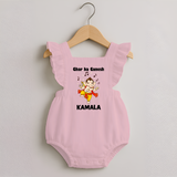Dancing Ganesha Festive Vibes Printed Romper Frock - BABY PINK - 0 - 3 Months Old (Chest 19")