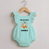 Dancing Ganesha Festive Vibes Printed Romper Frock - MINT GREEN - 0 - 3 Months Old (Chest 19")