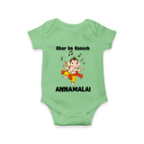 Dancing Ganesha Festive Vibes Printed Romper - GREEN - New Born (Chest 14")