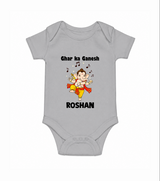 Dancing Ganesha Festive Vibes Printed Romper - GREY - New Born (Chest 14")