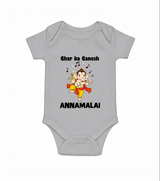 Dancing Ganesha Festive Vibes Printed Romper - GREY - New Born (Chest 14")