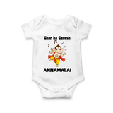 Dancing Ganesha Festive Vibes Printed Romper - WHITE - New Born (Chest 14")