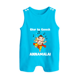 Dancing Ganesha Festive Vibes Printed Button Romper - SKY BLUE - New Born (Chest 18")