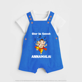 Dancing Ganesha Festive Vibes Printed Dungaree - COBALT BLUE - 0 - 5 Months Old (Chest 18")
