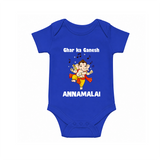 Dancing Ganesha Festive Vibes Printed Romper - COBALT BLUE - New Born (Chest 14")
