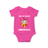 Dancing Ganesha Festive Vibes Printed Romper - HOT PINK - New Born (Chest 14")