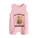 Cute Vinayagar Divine Ride Printed Button Romper - BABY PINK - New Born (Chest 18")
