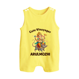 Cute Vinayagar Divine Ride Printed Button Romper - PASTEL YELLOW - New Born (Chest 18")