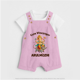 Cute Vinayagar Divine Ride Printed Dungaree - BABY PINK - 0 - 5 Months Old (Chest 18")