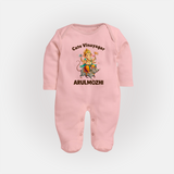 Cute Vinayagar Divine Ride Printed Fullbody Suit - BABY PINK - New Born (Chest 7.5")