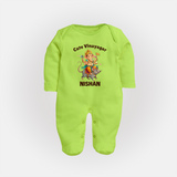 Cute Vinayagar Divine Ride Printed Fullbody Suit - LIME GREEN - New Born (Chest 7.5")