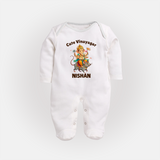 Cute Vinayagar Divine Ride Printed Fullbody Suit - WHITE - New Born (Chest 7.5")