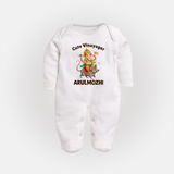 Cute Vinayagar Divine Ride Printed Fullbody Suit - WHITE - New Born (Chest 7.5")