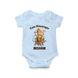 Cute Vinayagar Divine Ride Printed Romper - BABY BLUE - New Born (Chest 14")