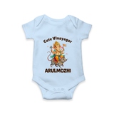 Cute Vinayagar Divine Ride Printed Romper - BABY BLUE - New Born (Chest 14")