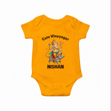 Cute Vinayagar Divine Ride Printed Romper - CHROME YELLOW - New Born (Chest 14")