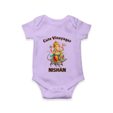 Cute Vinayagar Divine Ride Printed Romper - LILAC - New Born (Chest 14")