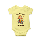 Cute Vinayagar Divine Ride Printed Romper - PASTEL YELLOW - New Born (Chest 14")