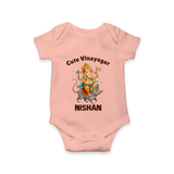 Cute Vinayagar Divine Ride Printed Romper - PEACH - New Born (Chest 14")