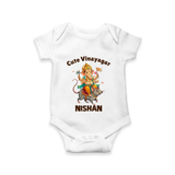 Cute Vinayagar Divine Ride Printed Romper - WHITE - New Born (Chest 14")