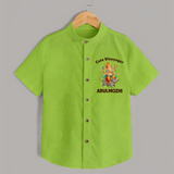 Cute Vinayagar Divine Ride Printed Shirt - LIME GREEN - 0 - 6 Months Old (Chest 23")