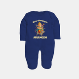 Cute Vinayagar Divine Ride Printed Fullbody Suit - NAVY BLUE - New Born (Chest 7.5")