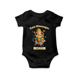 Cute Vinayagar Divine Ride Printed Romper - BLACK - New Born (Chest 14")