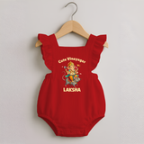 Cute Vinayagar Divine Ride Printed Romper Frock - RED - 0 - 3 Months Old (Chest 19")