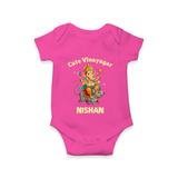 Cute Vinayagar Divine Ride Printed Romper - HOT PINK - New Born (Chest 14")