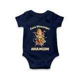 Cute Vinayagar Divine Ride Printed Romper - NAVY BLUE - New Born (Chest 14")
