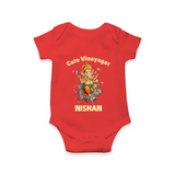 Cute Vinayagar Divine Ride Printed Romper - RED - New Born (Chest 14")