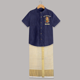 Cute Vinayagar Fun Ride Printed Shirt and Dhoti - DARK BLUE - 0 - 6 Months Old (Chest-23") (Dhoti length-14")