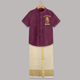 Cute Vinayagar Fun Ride Printed Shirt and Dhoti - WINE - 0 - 6 Months Old (Chest-23") (Dhoti length-14")
