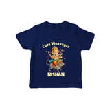 Cute Vinayagar Divine Ride Printed T Shirt - NAVY BLUE - 0-5 Months Old (Chest 17")