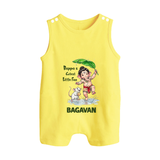 Bappa's Little Fan Ganesha Celebration Printed Button Romper - PASTEL YELLOW - New Born (Chest 18")