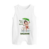 Bappa's Little Fan Ganesha Celebration Printed Button Romper - WHITE - New Born (Chest 18")